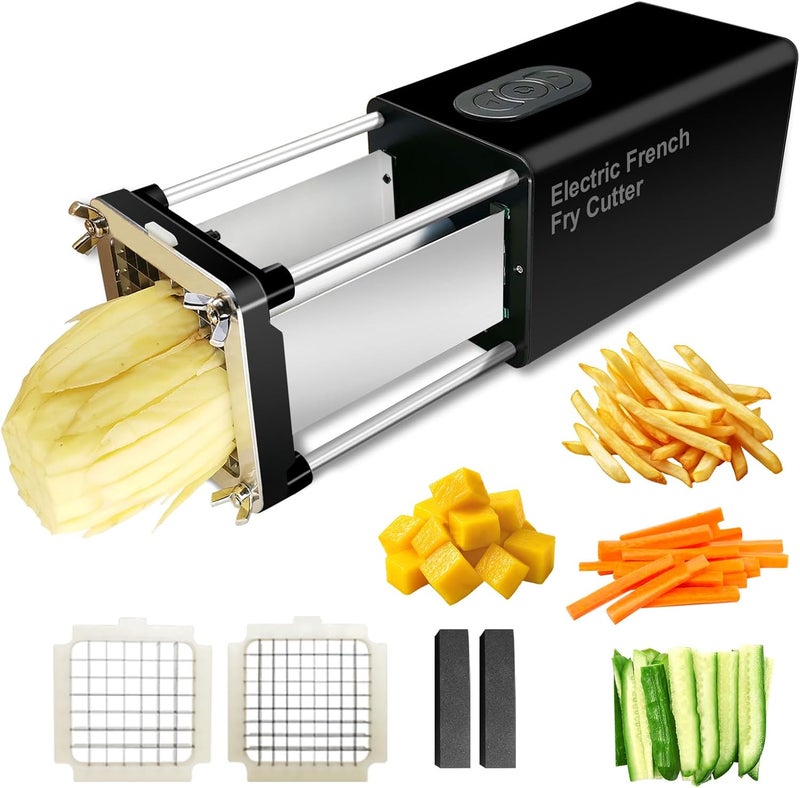 Fstcrt Electric French Fry Cutter, Commercial Automatic French Fry Cutter, Stainless Steel Potato Cutter with 1/2-Inch & 3/8-Inch Blade, Electric Potato Cut Machine for Restaurants & Home Kitchen - Image 1